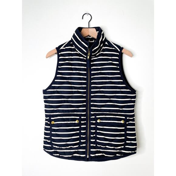J. Crew Puffer Vest Size Small Navy Blue Stripe Quilted Down - Picture 2 of 10